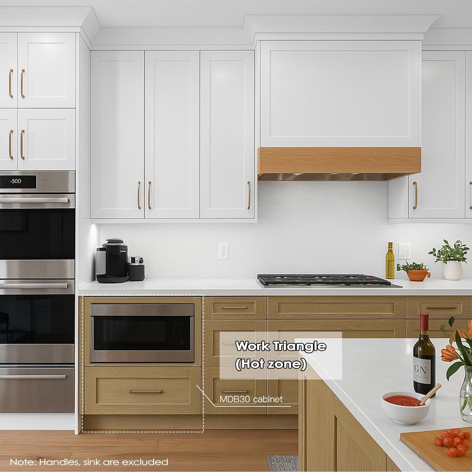 Base Microwave Cabinets, Microwave Oven Cabinet with 1 Soft Close Full Extension Drawer, Open Shelves Cabinet, White Oak and MDF, Unassembled for Kitchen, Kitchen Island, 30