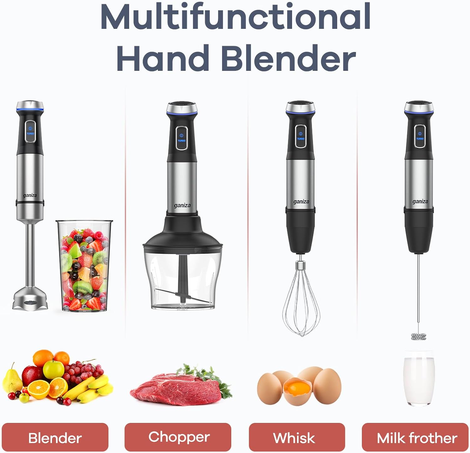 Ganiza Immersion Blender 5 in 1 Hand Blender and Measuring Cup Bundle