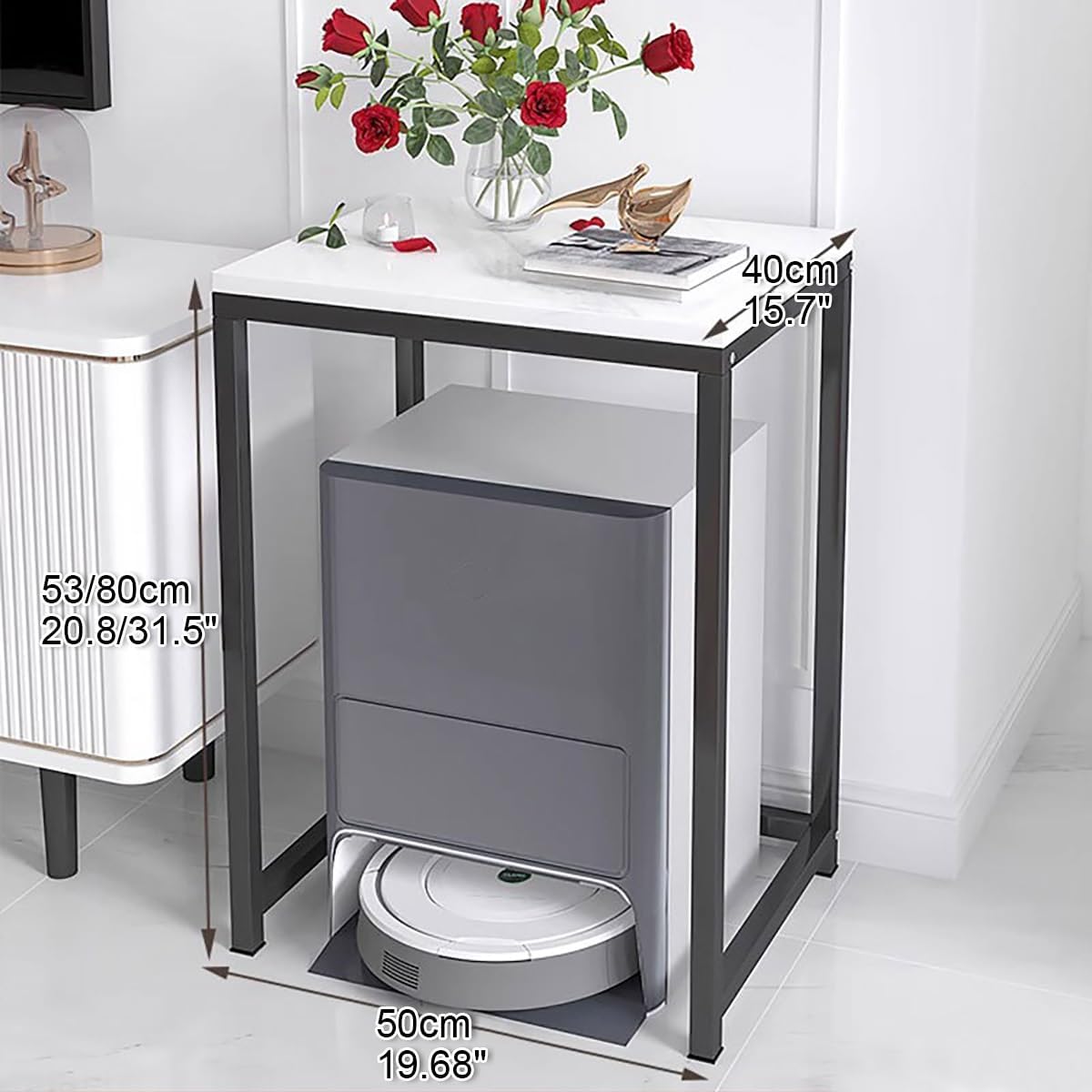 Robot Cabinet with Acrylic Doors Robotic Vacuum Cleaner, Robot Vacuum Hidden Cabinet Accent Side Tables for Living Room, Bedroom, Bathroom, Balcony, Save Space(Natural)