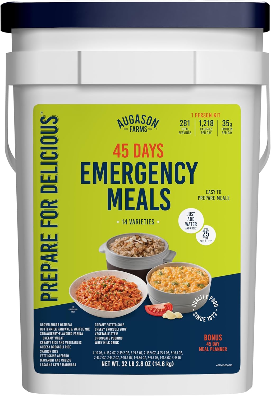 Augason Farms 45 Day Emergency Food Supply Kit, Dehydrated Meal Survival Food Bucket