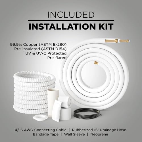 OLMO 18,000 BTU Dual Zone 12000 + 12000 BTU Wall Mount Ductless Mini Split A/C and Heater with 16ft Installation Kits