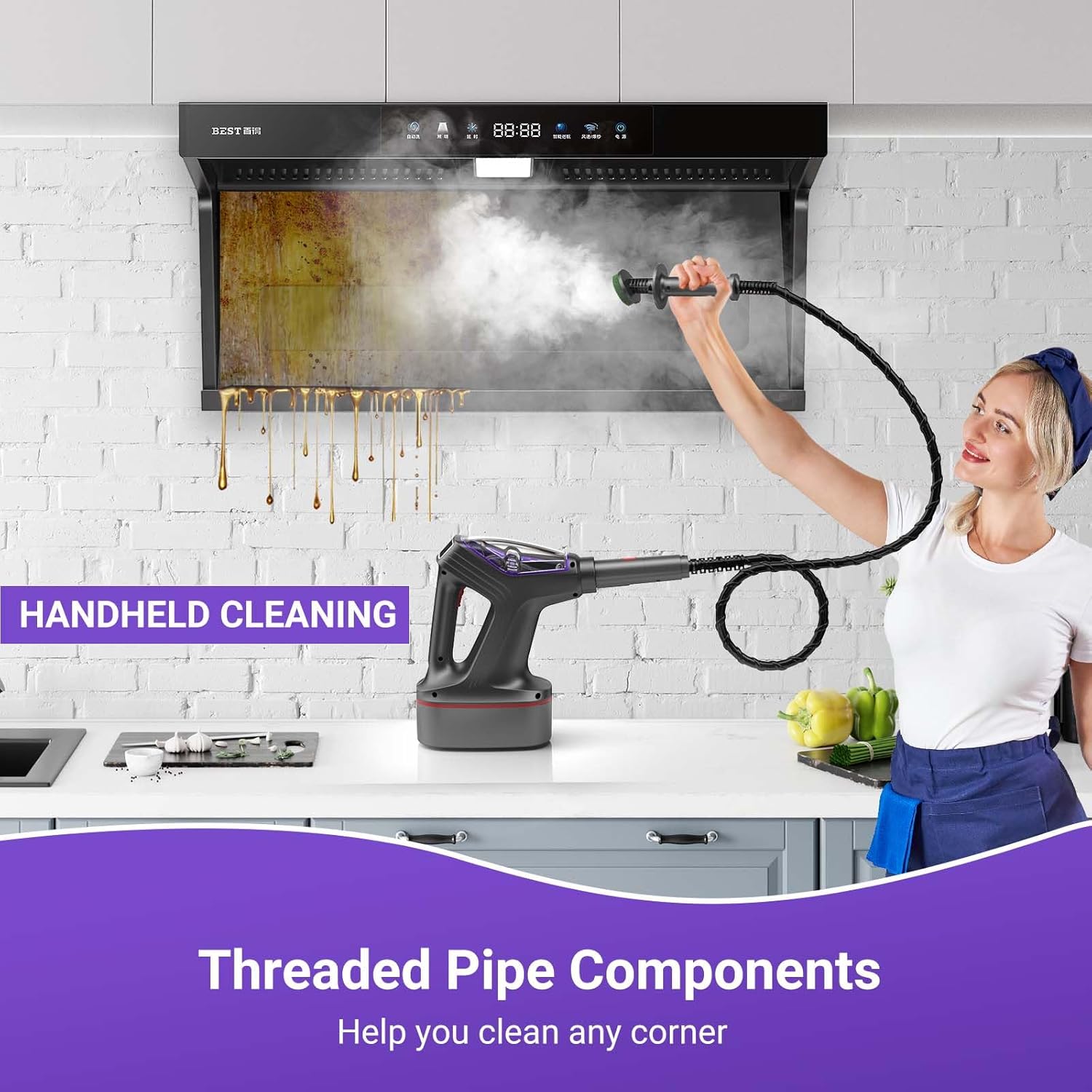 Heavy Duty Power Steamer 3-in-1 Steam Mop and Handheld Steam Cleaner for Home, Garage, Workshop, Hardwood, Tile, Walls, Grout, Windows, Furniture, Deck, with Wall Mount and Cord Storage