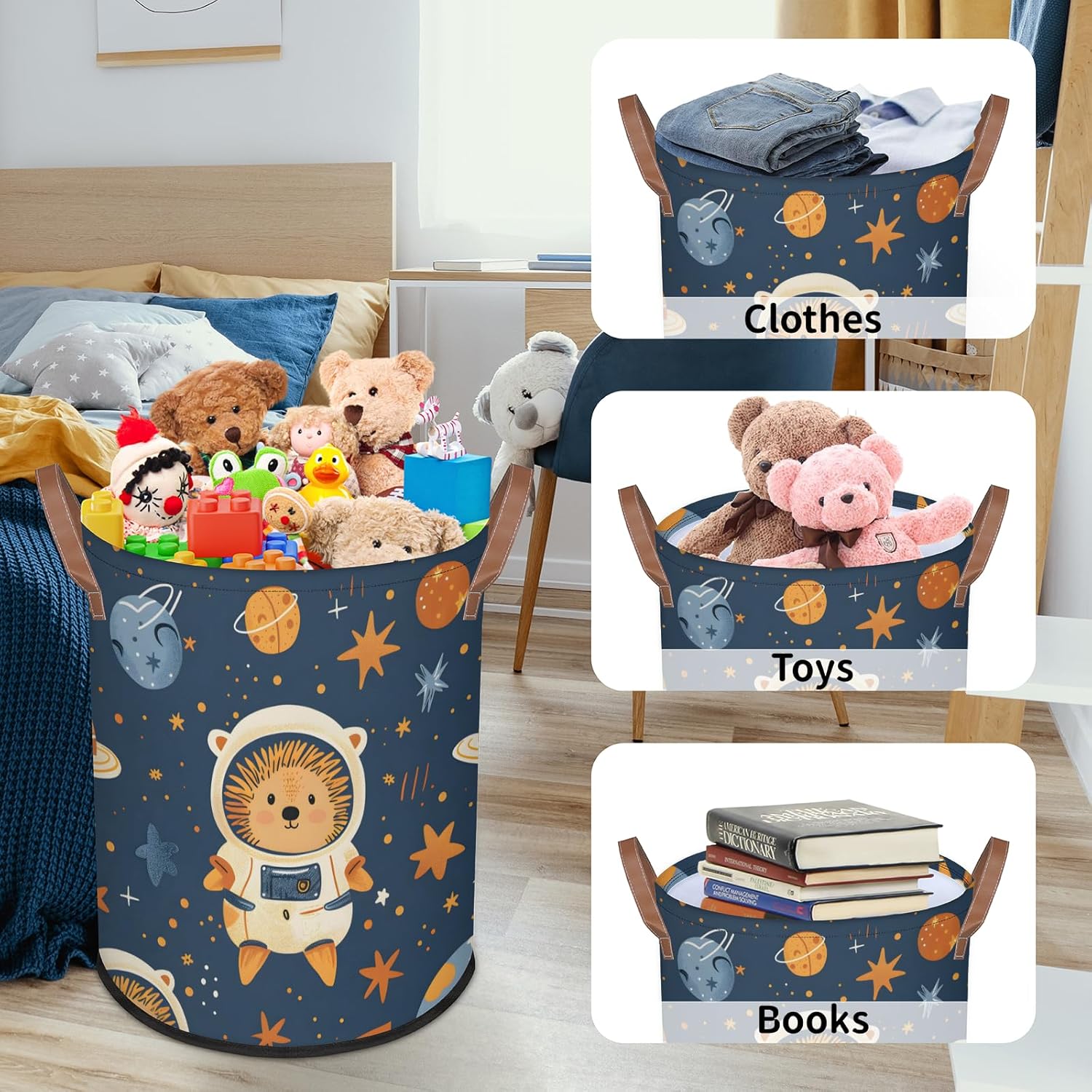 Space Funny Hedgehog Laundry Basket Foldable Clothes Organizer Laundry Hamper with Handles Waterproof Washing Bin for Bedroom Bathroom