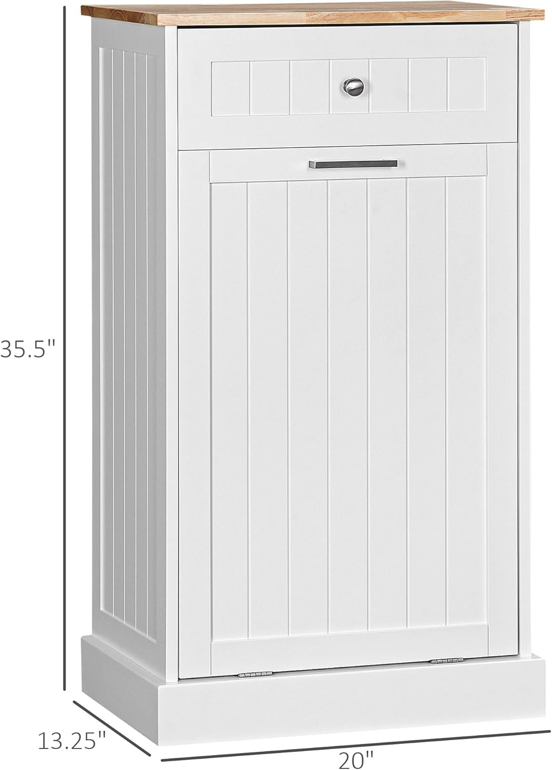 Kitchen Tilt-Out Trash Bin Cabinet Free-Standing Recycling Cabinet with Drawer White - Pet-Safe Anti-Tip, Oak Top MDF, Multiuse Laundry Hamper and Appliance Stand