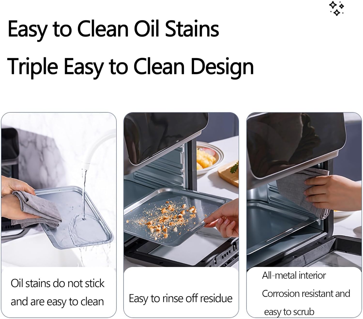 Convection Oven with Built-in baking light, 1500W 16L Air Fryer Combo for Grill/Pizza/Baking/Dried Fruit, Top and bottom triple bake, 60min free timer