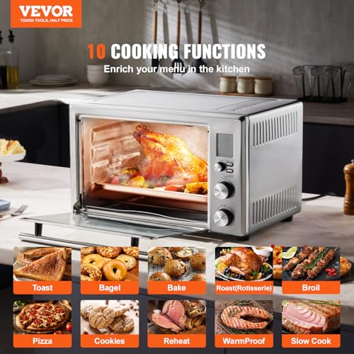 VEVOR Convection Toaster Oven, 28L/29.6Qt Large 10-IN-1 Multifunctional Convention Oven Countertop, 150F-450F Adjustable Compact Smart Oven with Trays Wire Racks Gloves, for Home Kitchen RVs etc