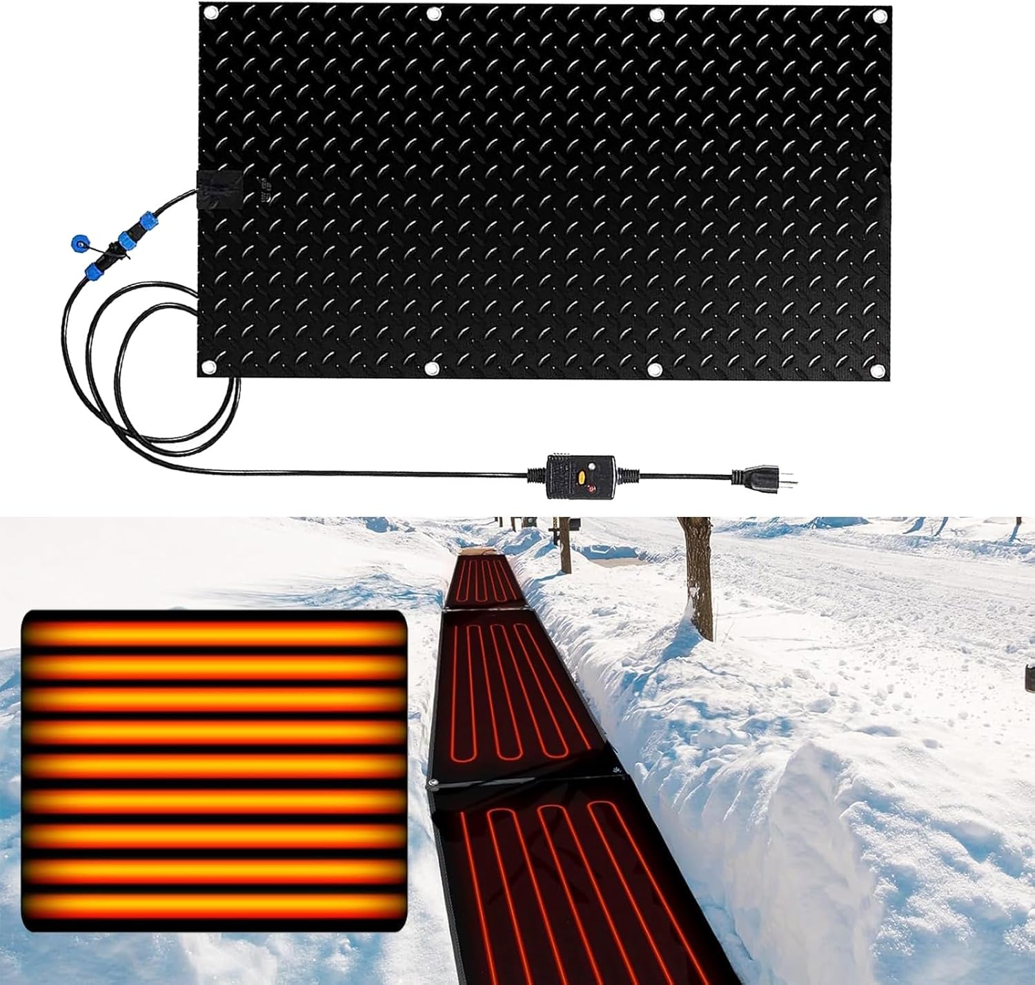 Heated Outdoor Mat for Entrances Decks Sidewalks Walkway, Graphene No-Slip Stair Heating Mats, Reliable Anti-Slip Electric Snow & Ice Melt Mat, IPX6 Waterproof, Ice Dams Prevention(1 Pcs,10