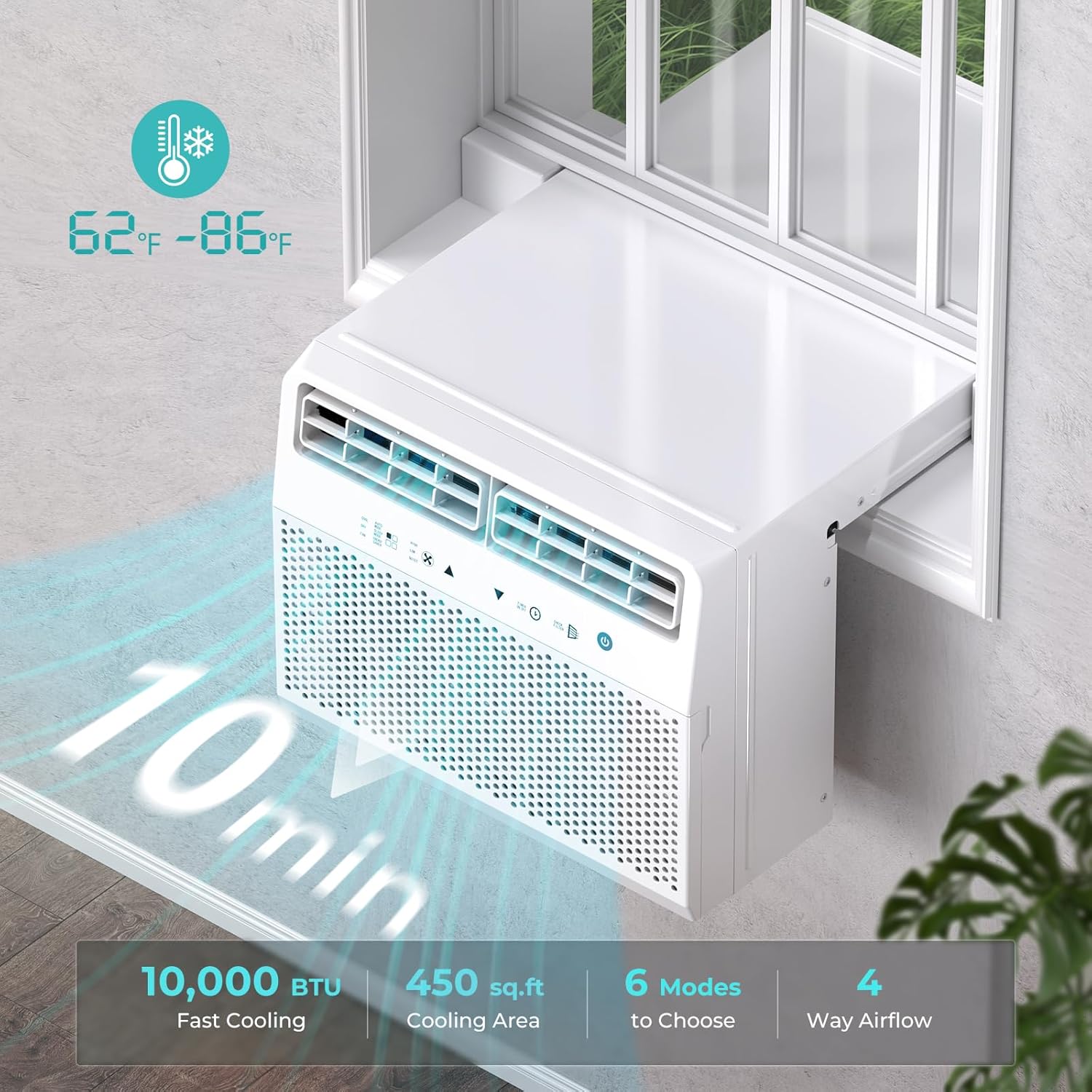 Antarctic Star U-Shaped Air Conditioner Window Unit 10000BTU, Cools up to 450 Sq. Ft, Quiet Window Air Conditioner, Saddle Window AC Units with Full Window View, Energy Saving, 6 Modes, CEER 11