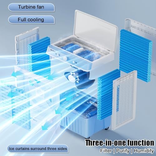 Portable Evaporative Air Cooler, Swamp Cooler, Portable Air Conditioner with 10 Gallon, Knob Control, Low Noise, 4 Ice Packs & 3 Speeds