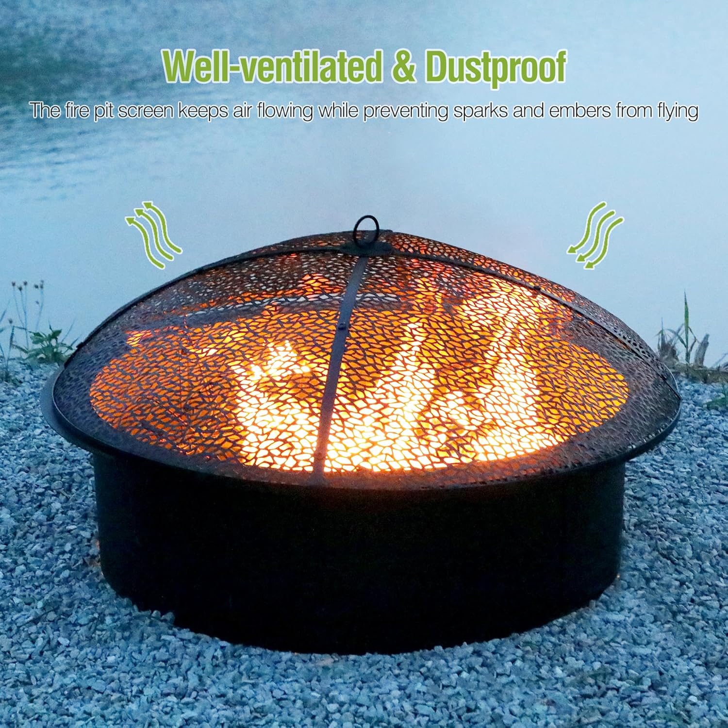 REDCAMP 36Inch Fire Pit Spark Screen, Collapsible Fire Pit Screen Round with Handle, Heavy Duty Iron Fire Pit Cover Mesh Round Replacement Firepit Screens Easy Opening for Outdoor Patio Backyard