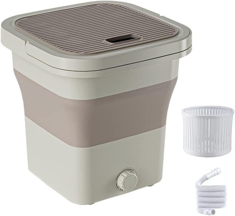 Mini Portable Washing Machine, Folding Washing Machine, Bucket Washer for Clothes Laundry, Underwear Washing Machine for Camping, Rv, Travel, Small Spaces (Color : Beige)