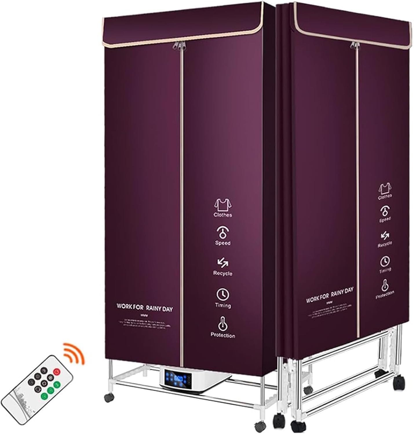 Portable Clothes Dryer Electric Drying Racks, Fast Dry Clothes Drying Rack Machine, with Warm Air Drying Wardrobe with Dustproof Cloth Curtain for Apartments Home Laundry