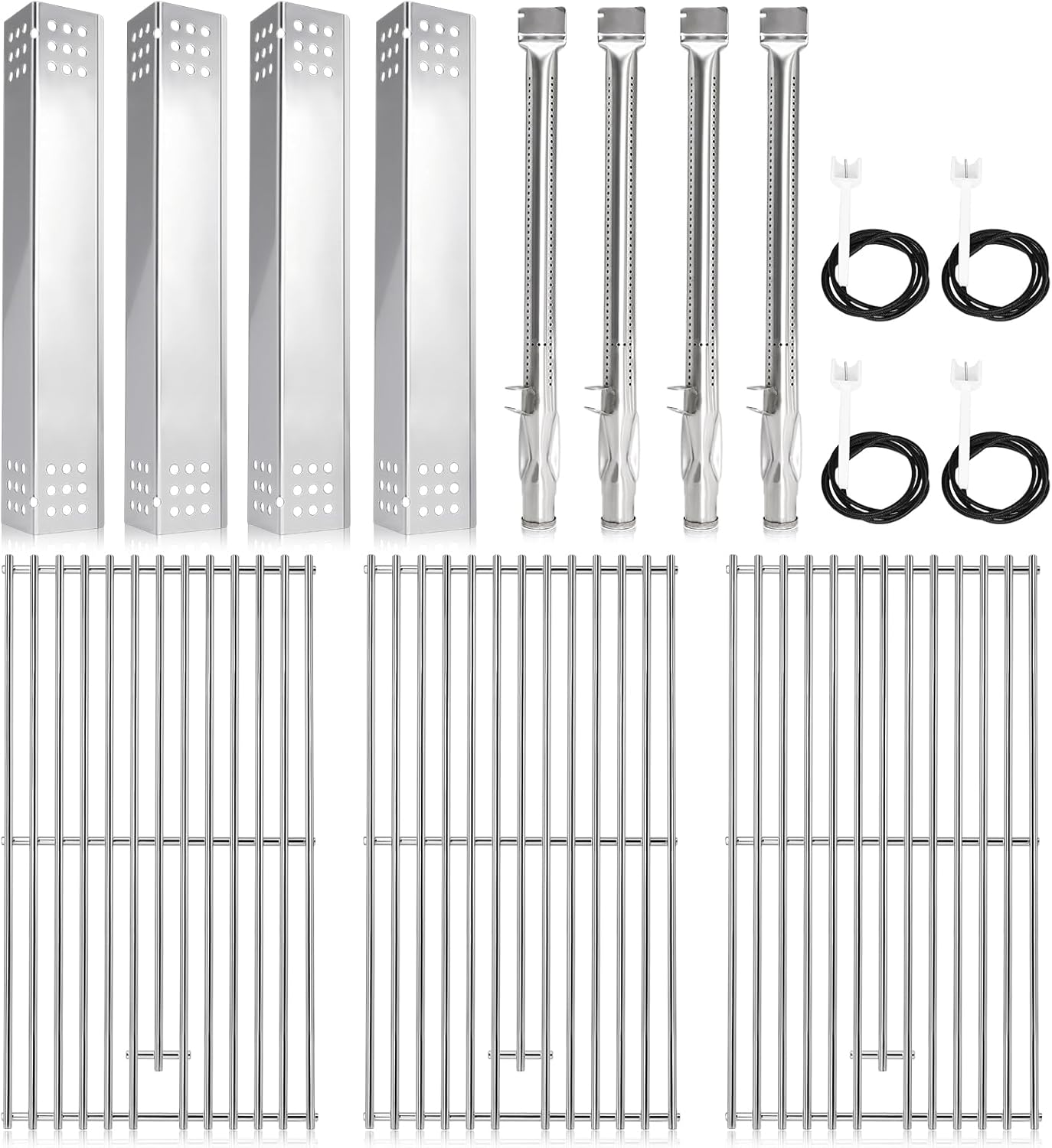 Hiorucet Grill Grate Parts for Monument Grill 4 Burner 35633, 41847NG, 24633, 17842, 24367, Cooking Grids, D010012307 Flame Tamers, A0212926 Burners and Igniters for Monument Grill Replacement Parts.
