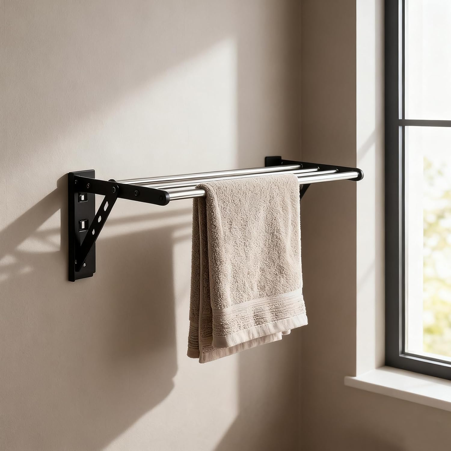 NEWRAIN Clothes Drying Rack, Wall Mounted Laundry Drying Rack Clothing,23