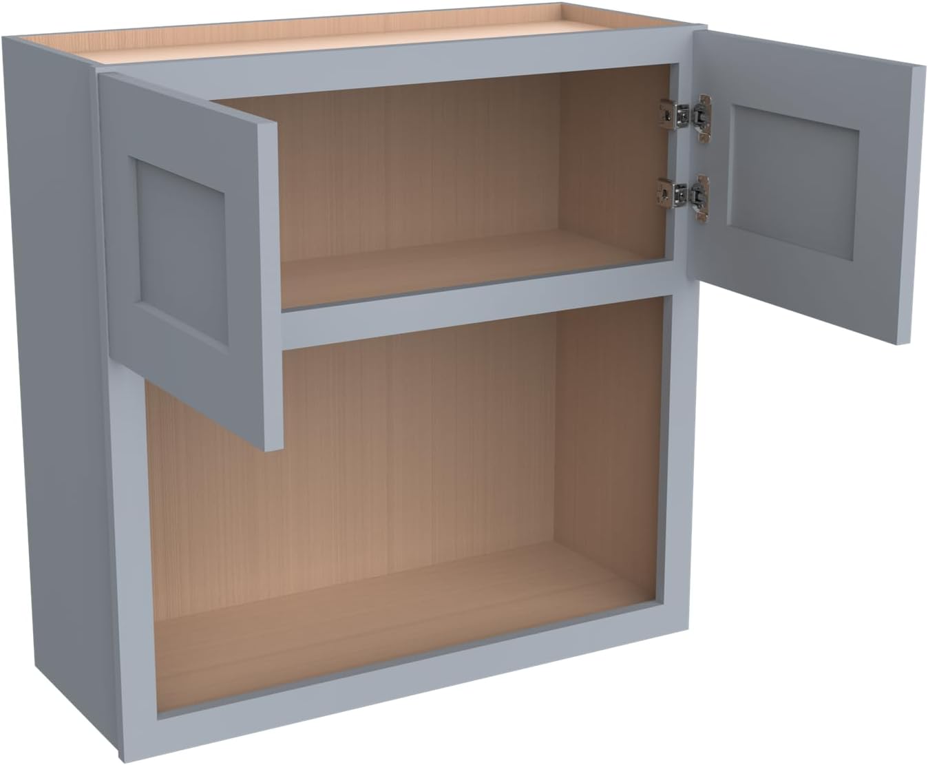 Solid Wood RTA Wall Microwave Cabinet with Open Shelves – Shaker Style, Space-Saving Kitchen Pantry Storage, Durable and Versatile Wall-Mounted Organizer (SK-Grey, 30