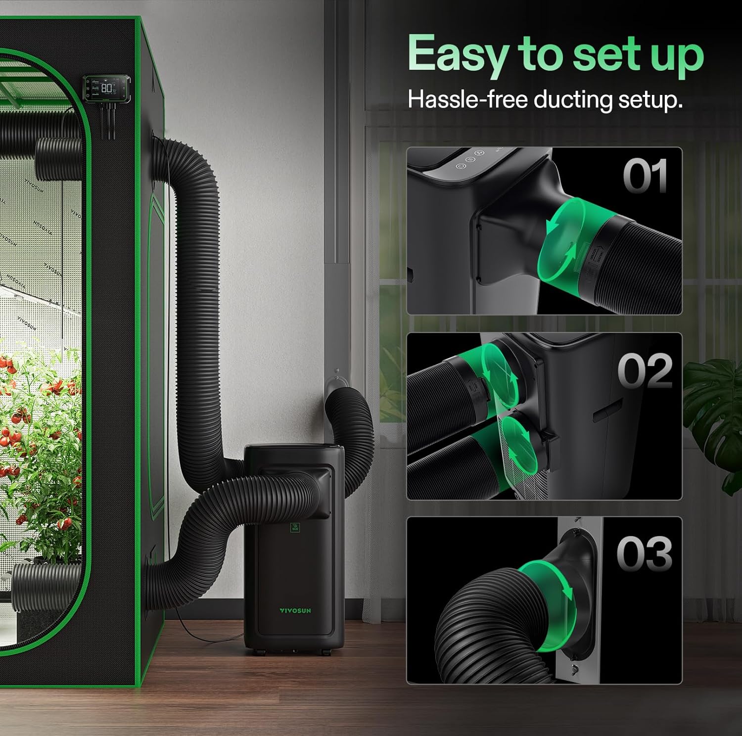 VIVOSUN AeroLush C08 Smart Air Conditioner, 8000BTU, 4-in-1 Function, with Temperature & Humidity Sensor Probe, Smart Remote Control, Designed for Growing Environments