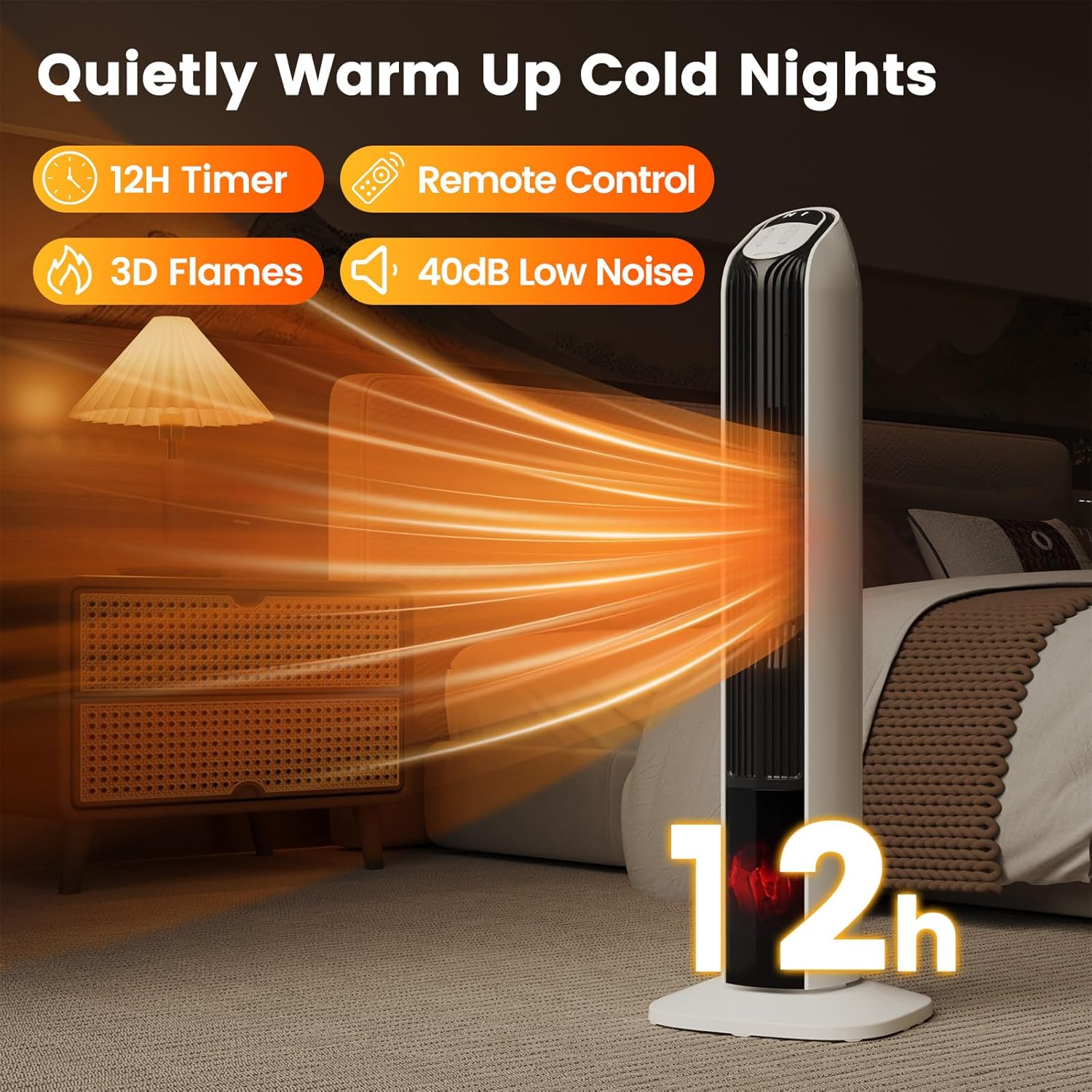 VCJ 33” Space Heater for Indoor Use, 1500W PTC Ceramic Electric Heater with Remote, 12H Timer, 108°Oscillation, LED Display Quiet Portable Heater for Bedroom Office