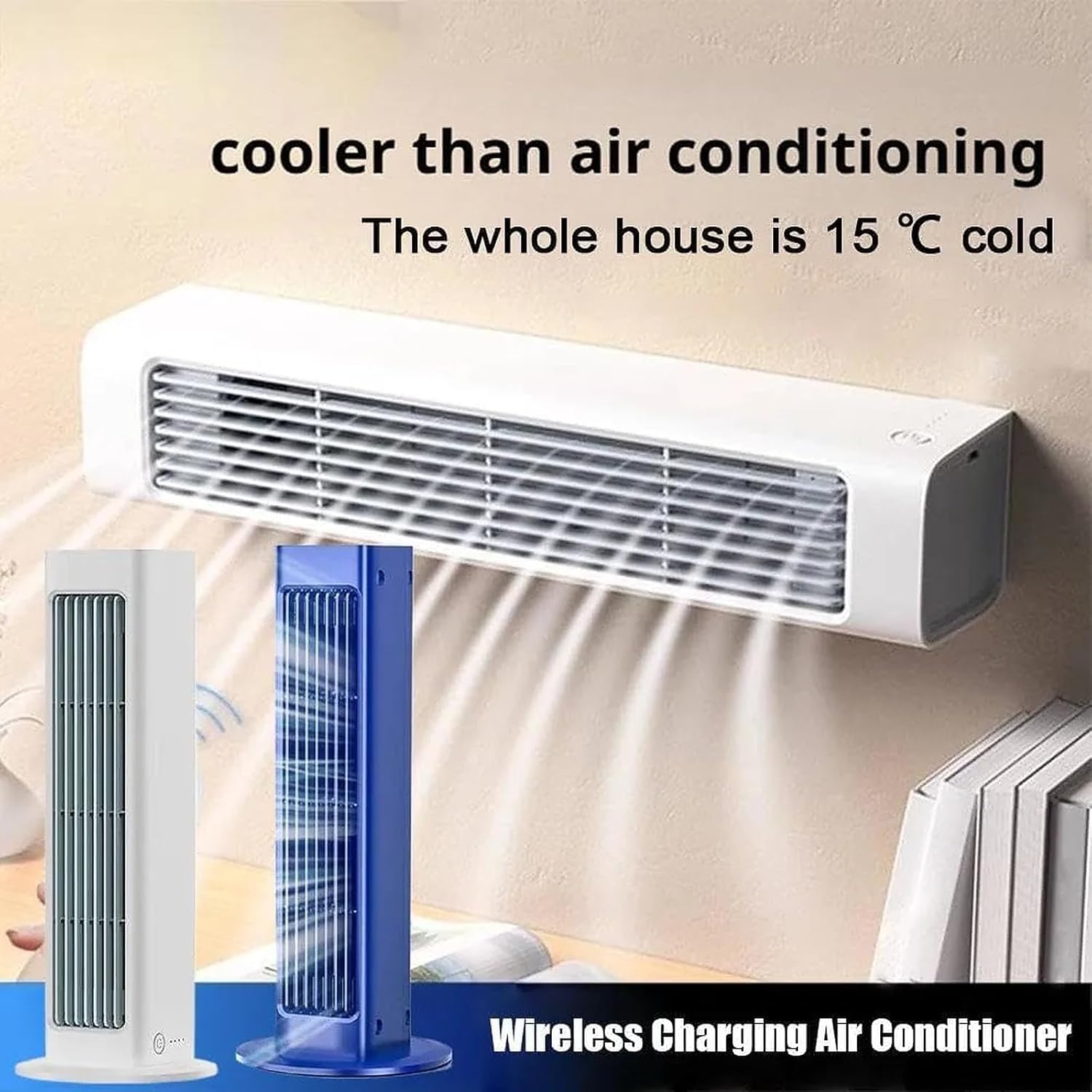 Portable Wireless Air Conditioner Fan, No Drilling Wall Mounted Cooling Fan, 3 Speed Air Cooler for Bedroom, Office, Home, Car with Instant 10s Cooling(White,White)