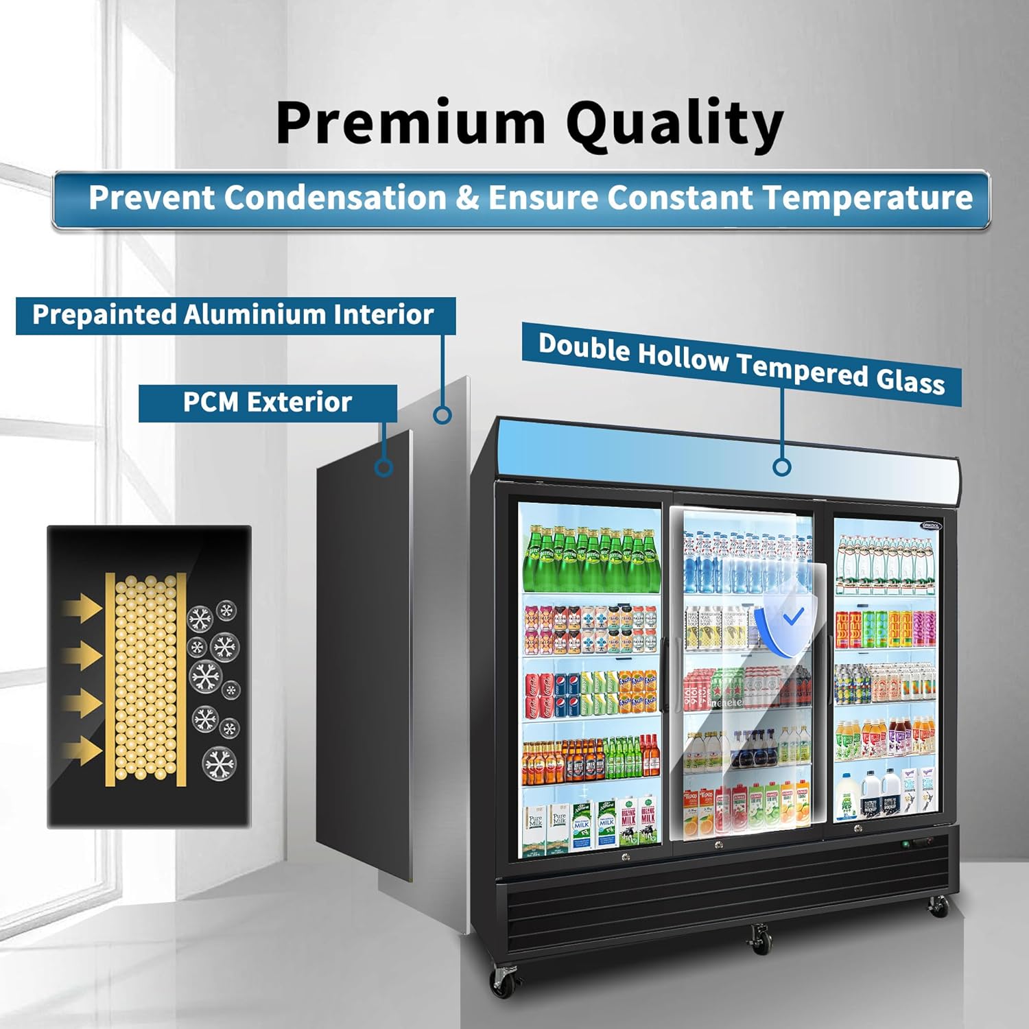 Deep Freezer with powered Refrigeration System and Efficient Condenser Self-closing Door and Lockable Shelves, Beverage Bar Cooler for Beer Wine Drink (70 Cu. ft beverage refrigerator)