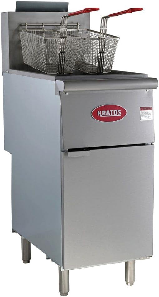 Kratos Commercial Deep Fryer, Stainless Steel Gas Floor Fryer for Restaurants, 40 lb. Capacity, Three Burners, 90,000 BTU, with Two Fryer Baskets, Liquid Propane (29Y-010-LP)