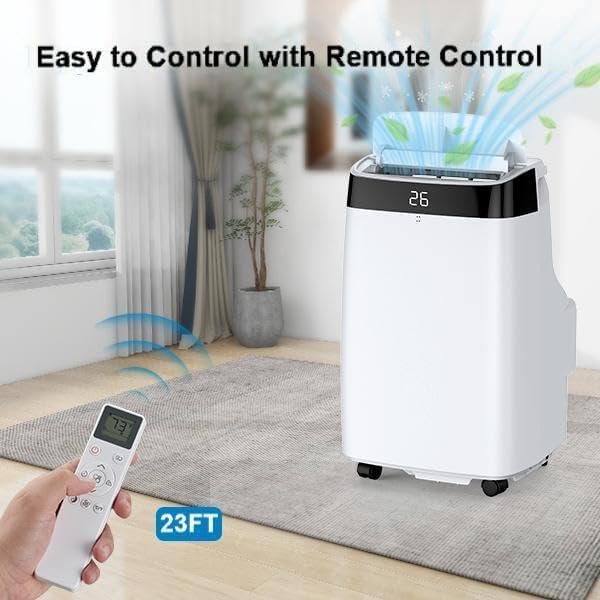 10,000 BTU Portable Air Conditioner for Rooms Up to 500 Sq. Ft, 3-in-1 AC with Dehumidifier & Fan Modes, 24H Timer & Sleep Mode, Easy-Install, Includes Remote