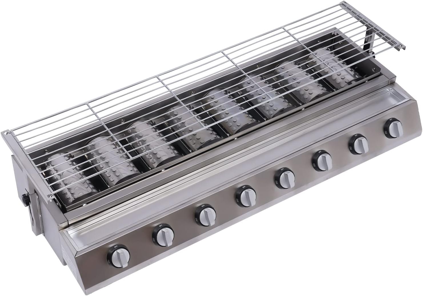 Commercial Barbecue Grill, 8 Burners BBQ LPG Tabletop Gas Grill w/Steel Shield Gas Grill Griddle Patio Garden Barbecue Grill with Adjustable Height for Party Backyard BBQ