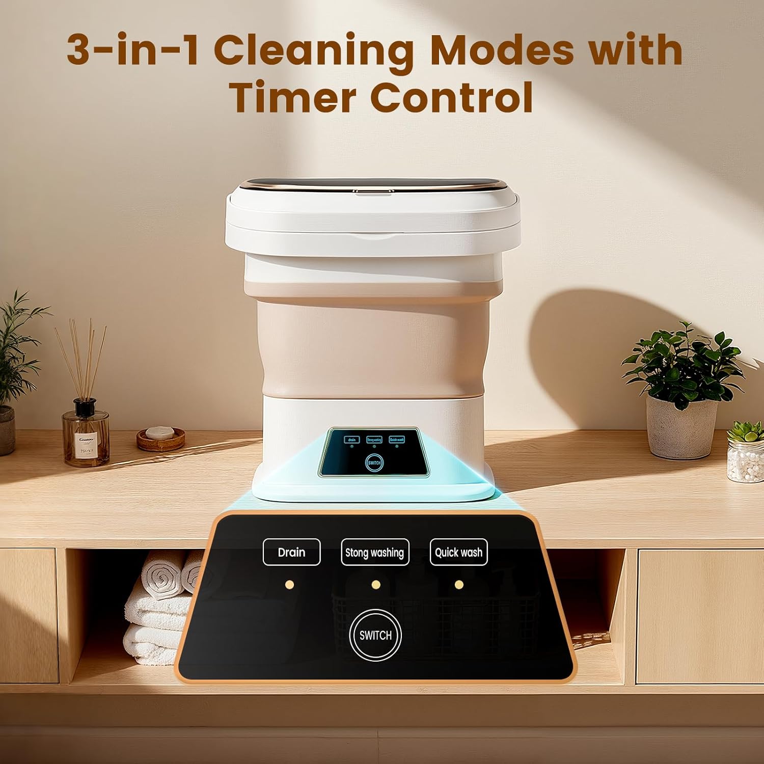 16L Portable Washing Machine, Mini Foldable Washer with Spin Dry Basket, Two Timed Laundry Modes for Small Loads, Compact Size Ideal for Apartments, Dorm Rooms, RVs, Travel (Light Gray)