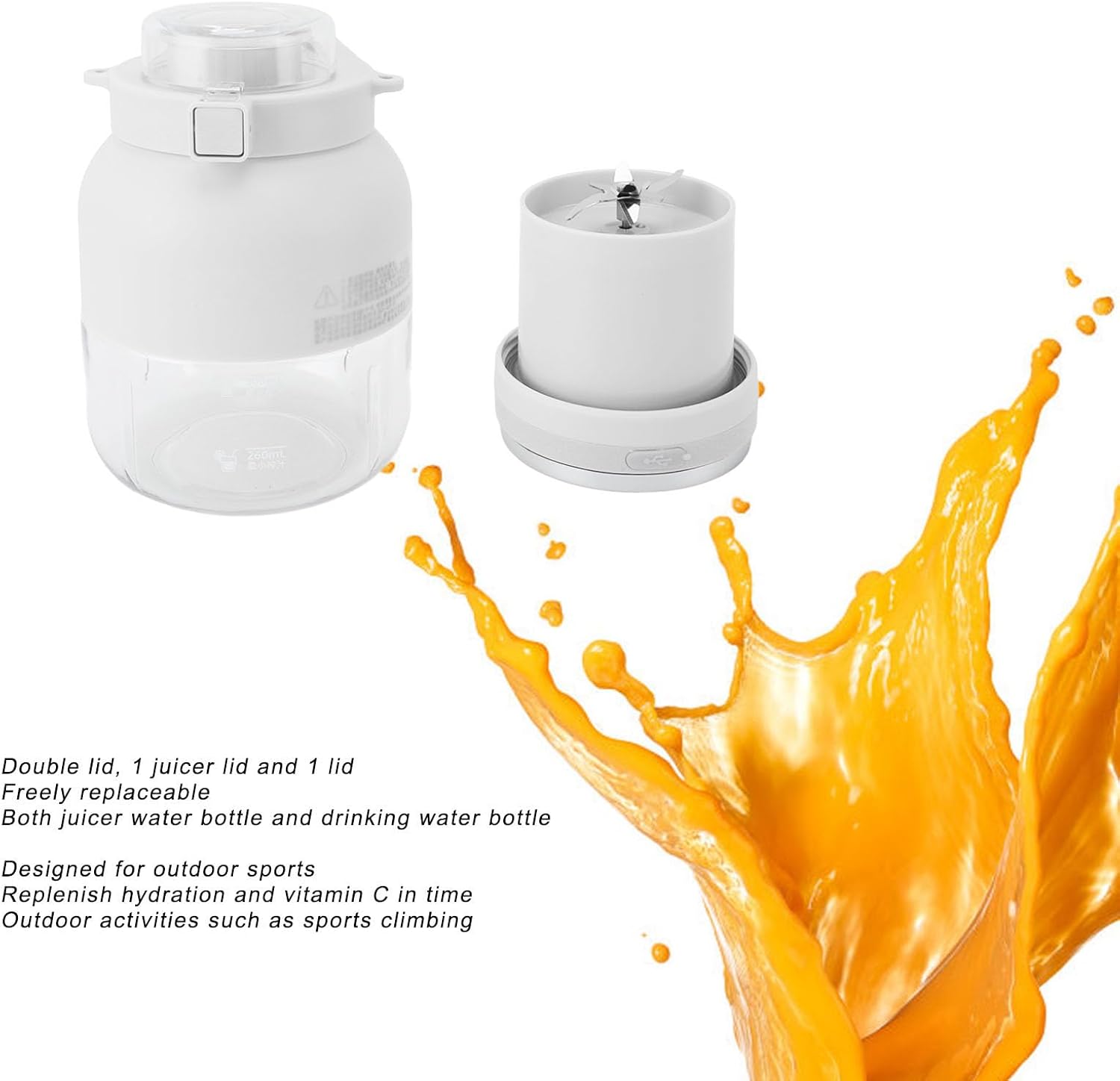 Fockety Blender Cup, Replenish Vitamin C Portable Automatic Sport Juicer Cup Portable Dual Use Prevent Accidental Injury with Safe Lock for Outdoor (White), Focketyq4k3ovgfpc-11