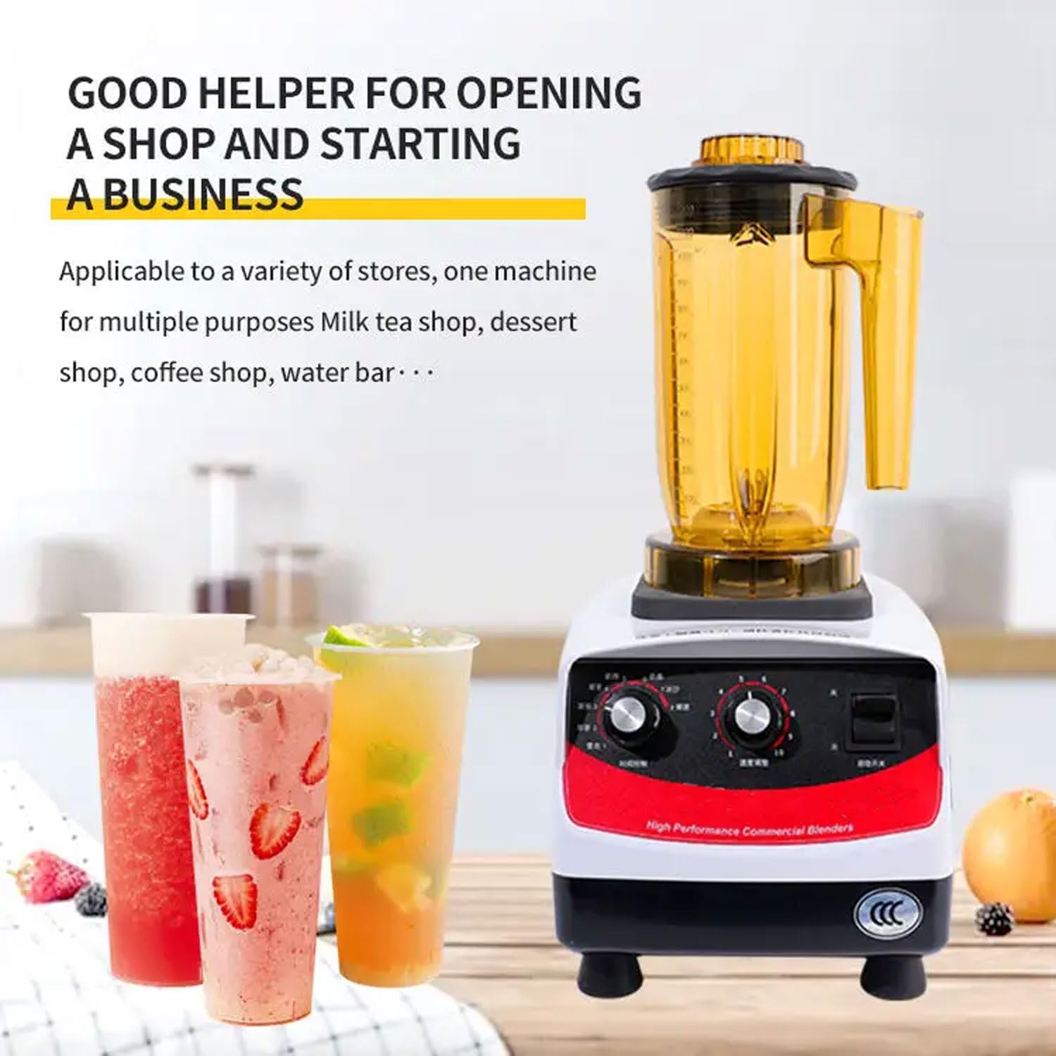 Commercial Fruit Blender, 1800W Milkshake Smoothie Machine with 4 Mixing Cups, 1200ml 10-Speed ​​Adjustable Food Blender for Milk Tea Shop, Coffee Shop, Beverage Shop, Restaurant