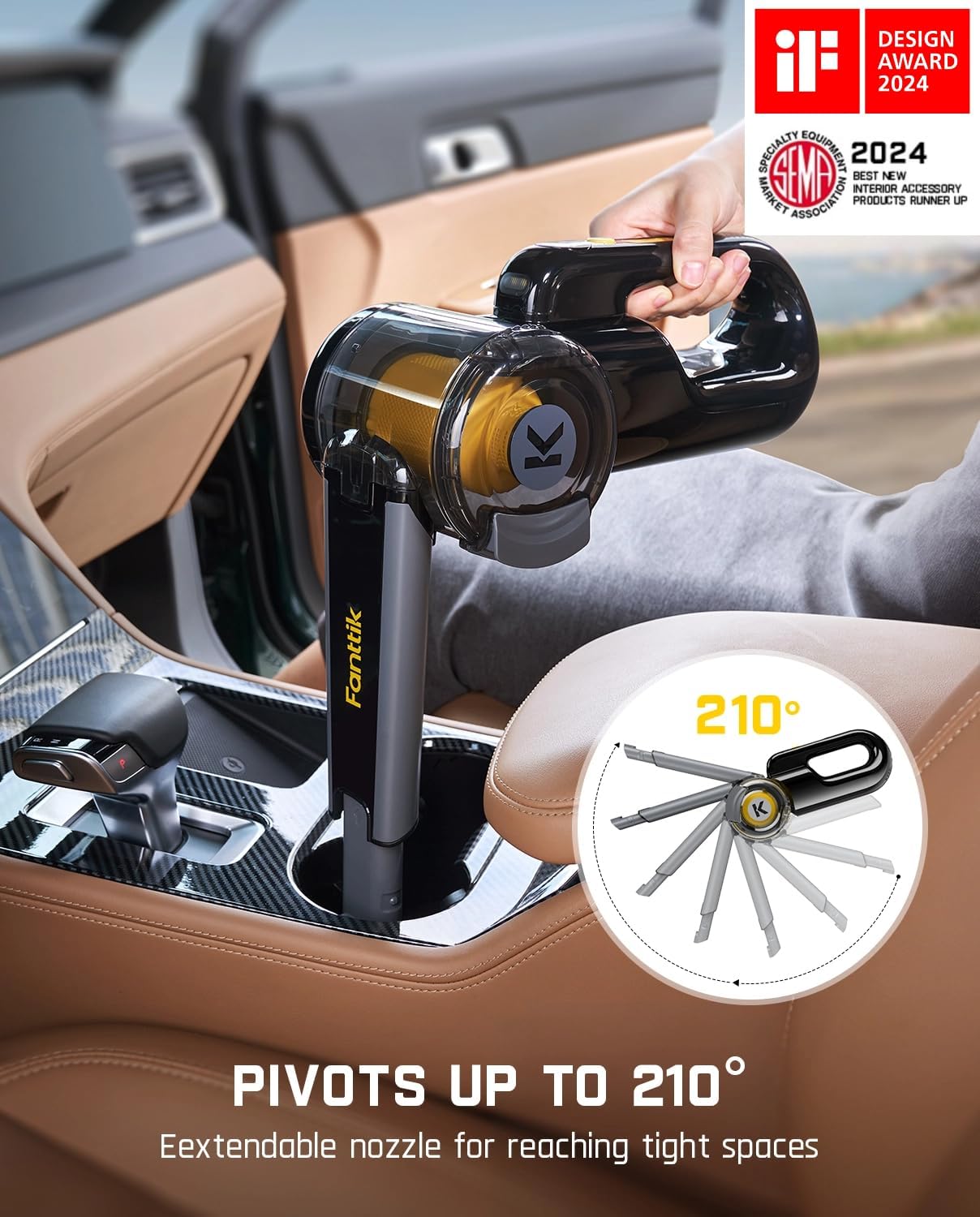 Fanttik Fold V10 APEX Pivot Cordless Car Vacuum, 17000Pa Handheld Vacuum Suction Power, Smart LED Display, Portable for Car Home Pet (Deluxe with Flexible Hose&Pet Brush)