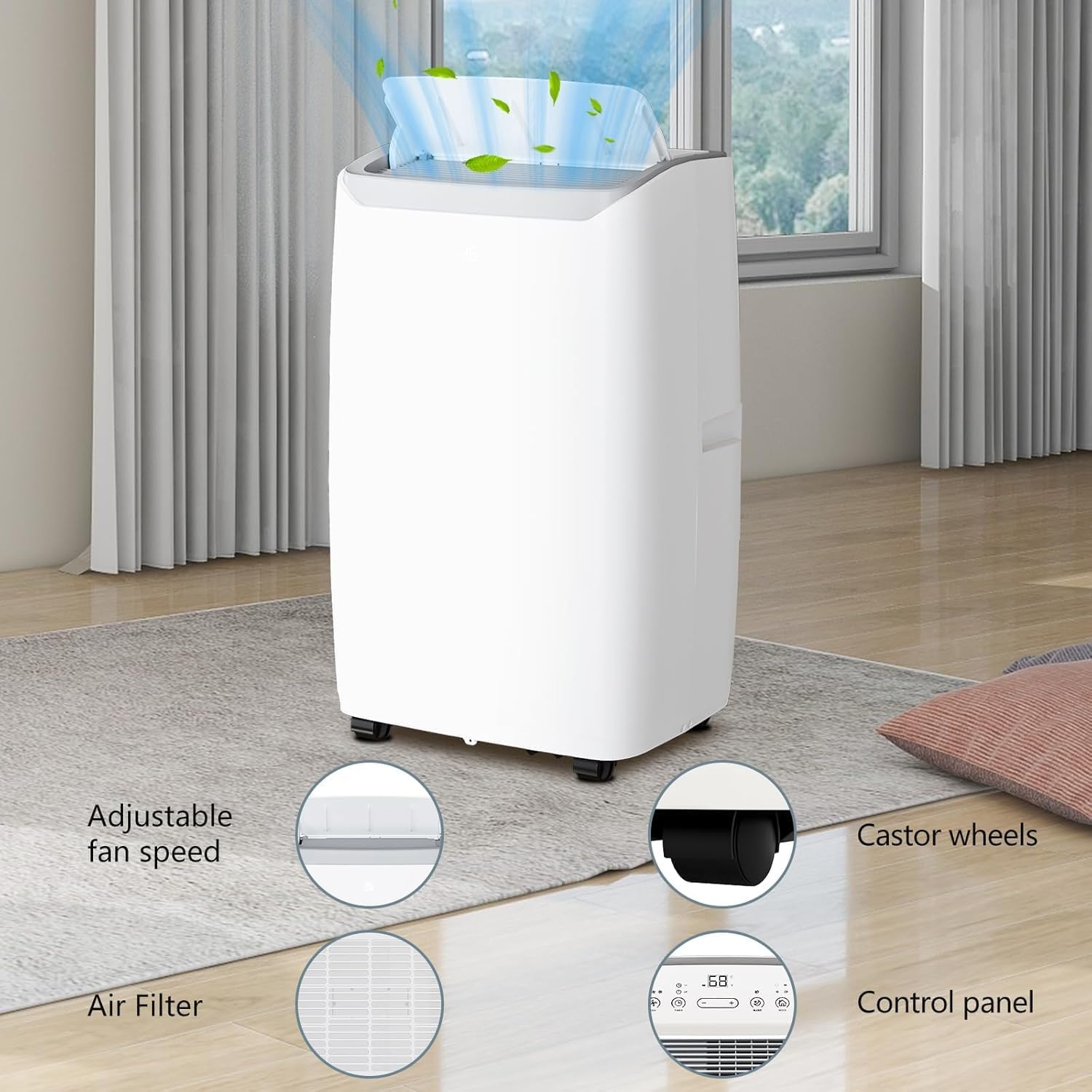 12000 BTU Portable Air Conditioner for Rooms up to 550 Sq. Ft with 3-in-1 Cooling, Fan, and Dehumidifier,24-Hour Timer, Compact, Energy Efficient, and Quiet Operation, Easy to Move
