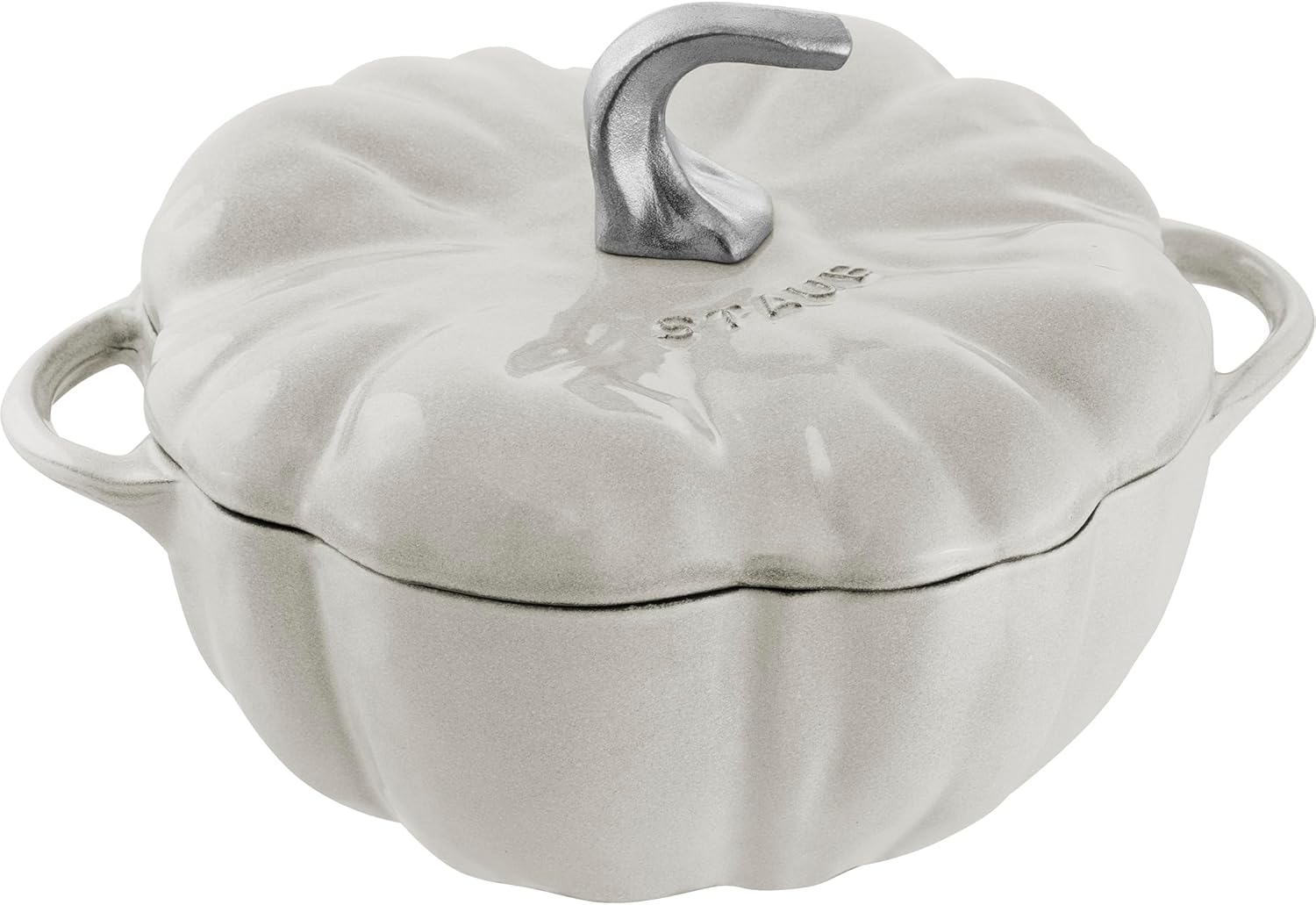 STAUB Cast Iron 3.5-qt Pumpkin Cocotte with Stainless Steel Knob - White Truffle