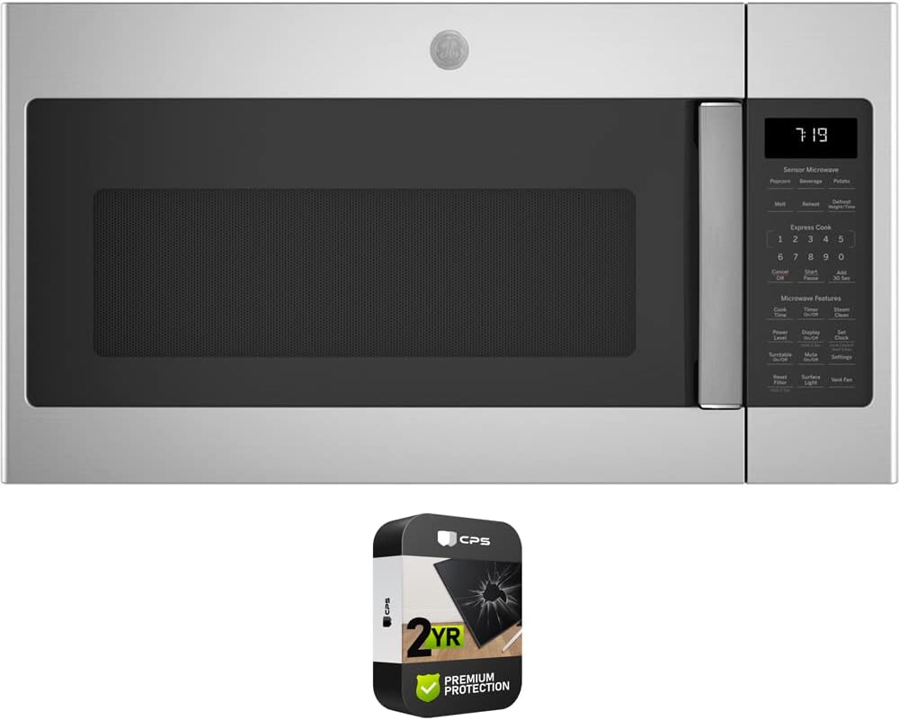 GE JVM7195SKSS 1.9 Cu. Ft. Over-the-Range Sensor Microwave Oven Stainless Steel Bundle with Premium 2 YR CPS Enhanced Protection Pack