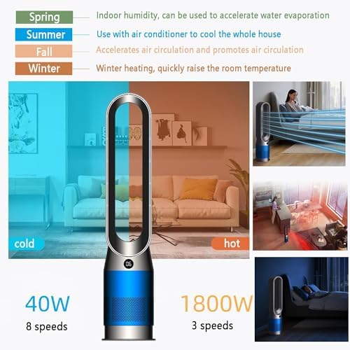 Floor Fan Air Circulation Fan Quiet Bladeless Fan Oscillating Tower Fan with Remote, 8 Speeds, 8H Timer, 80° Oscillating Pedestal Fan, Portable Cooling Fan for Bedroom, Home, Office(Gold)