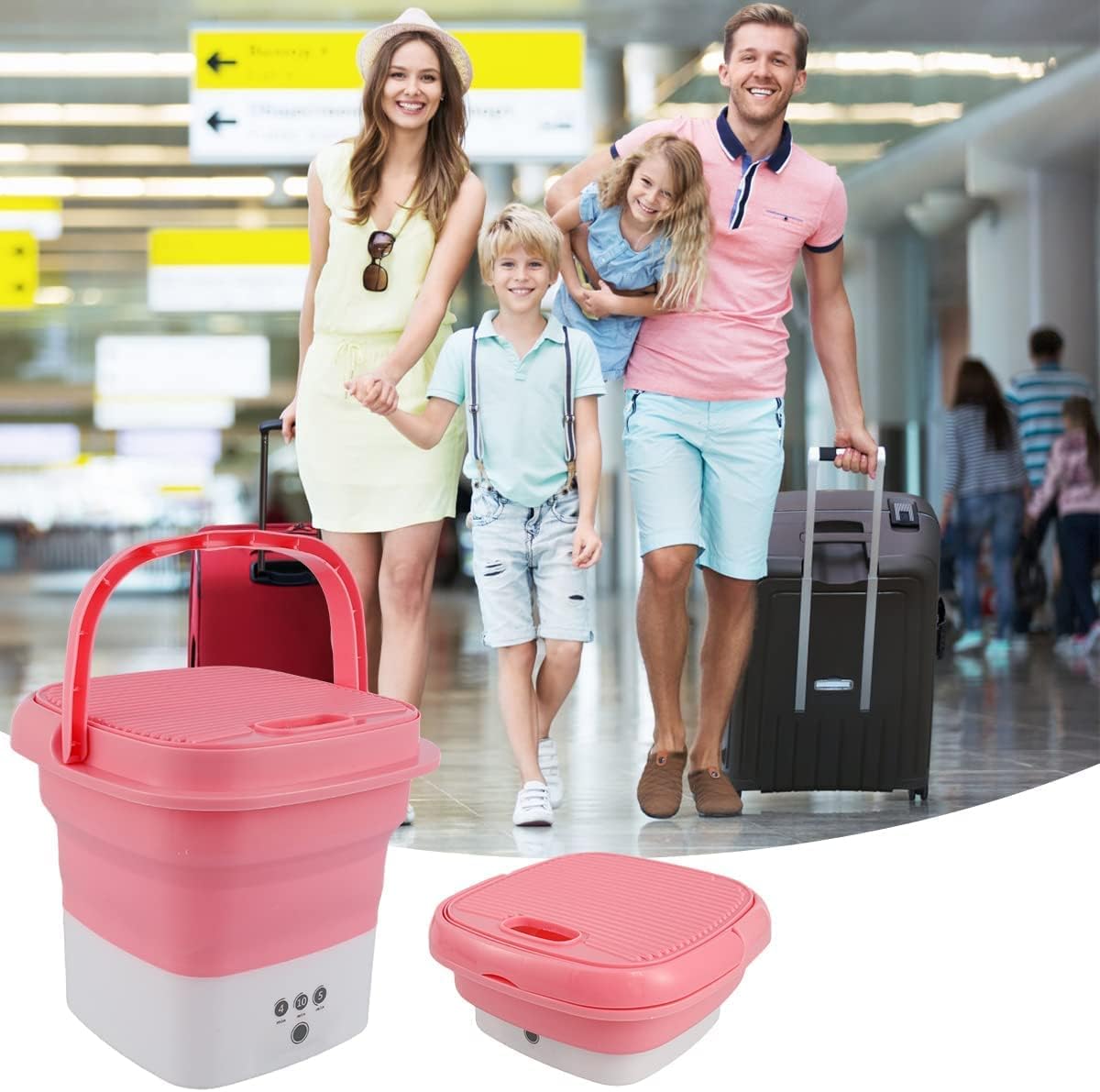 Portable Washing Machines,Small Washing Machine,Mini Washing Machine with Drain Basket Foldable Reusable Ultrasonic Washing Machine Portable Small Timer Laundry for Home Travel (2)