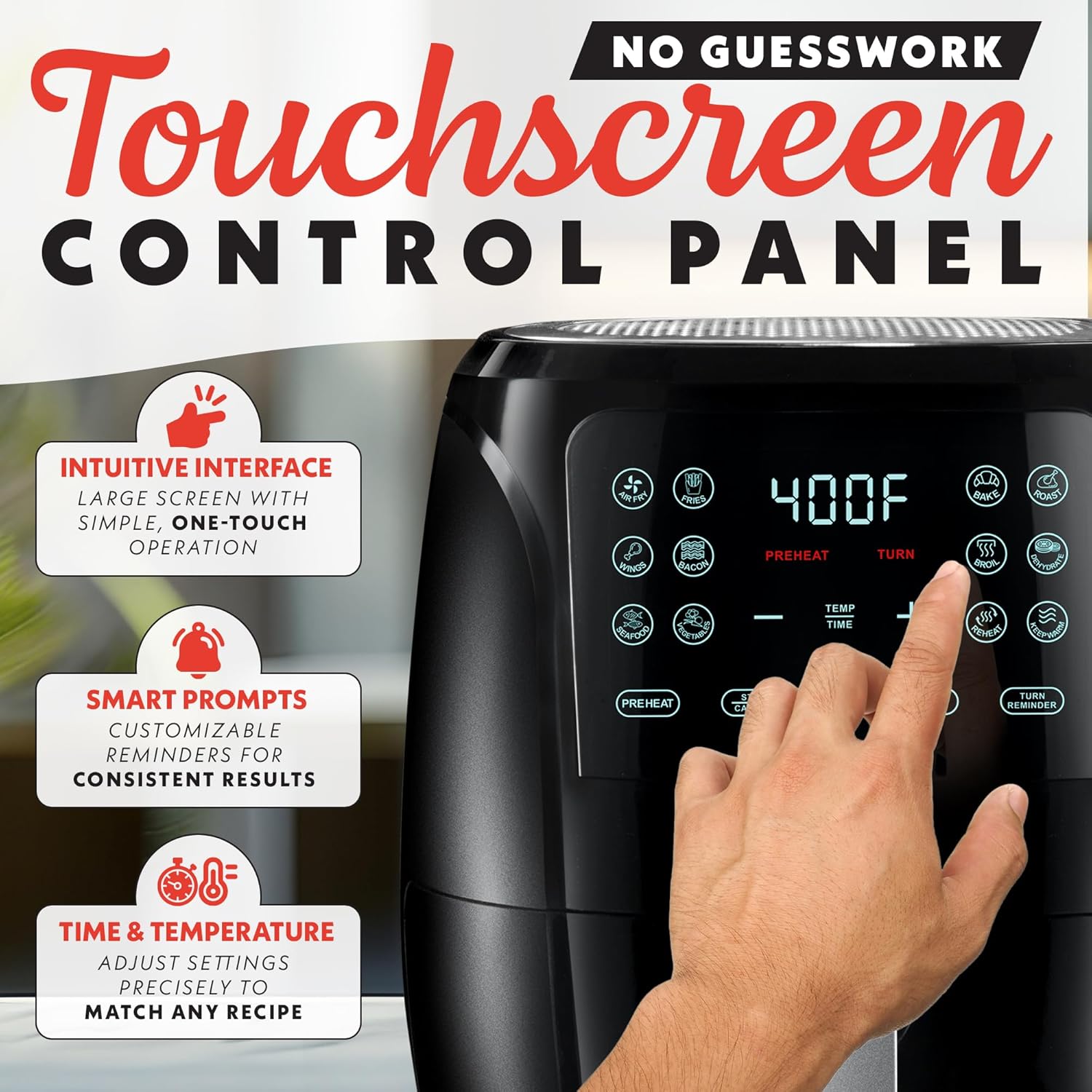 Gourmia Air Fryer - 6 Qt Large Capacity, FryForce 360º, Digital Display with 12 Presets, Roast, Bake, Broil, Dehydrate, Dishwasher Safe Accessories, Black