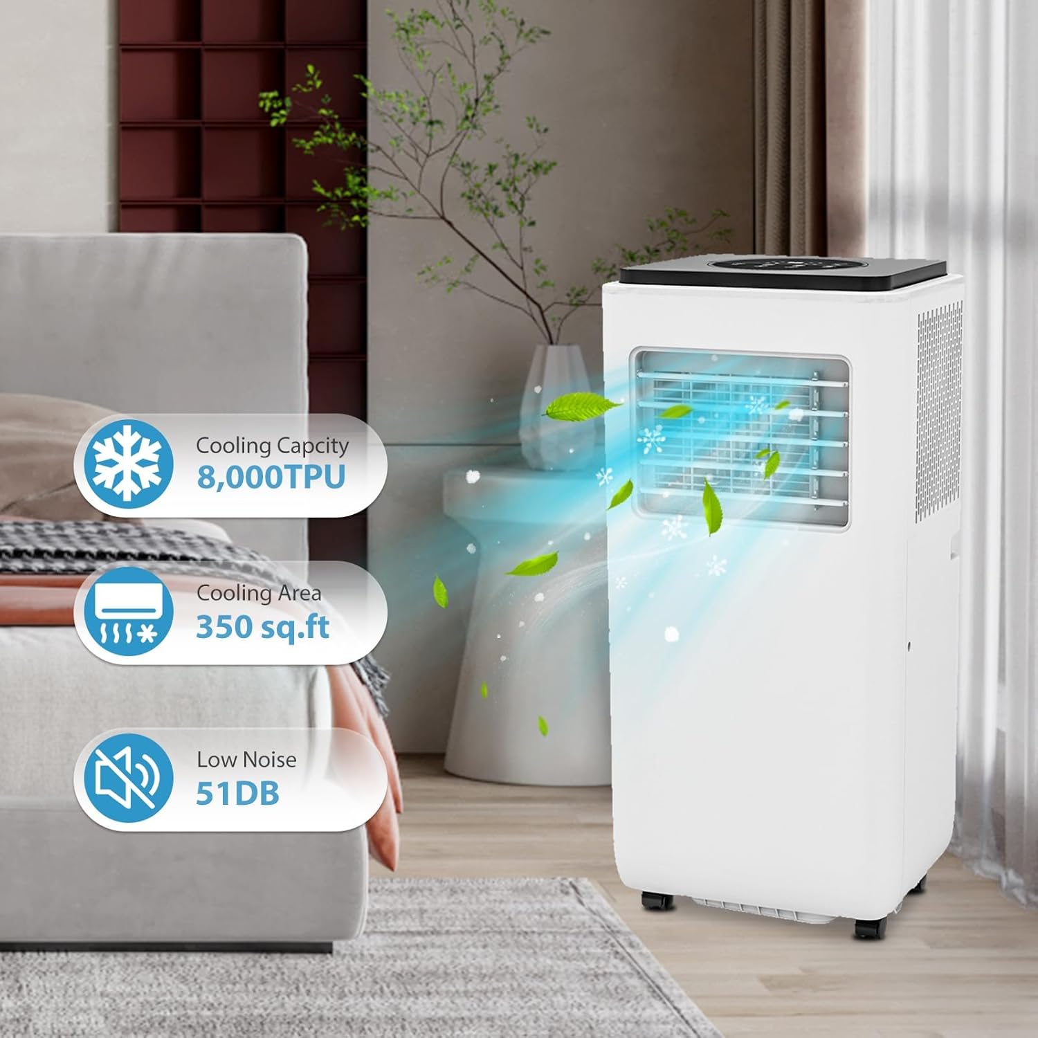 Portable Air Conditioner 8000 BTU - Dehumidifier & Cooling Fan for 350 Sq Ft Rooms, Includes Remote Control，Portable AC Unit, Window Kit for Bedrooms Office Home.