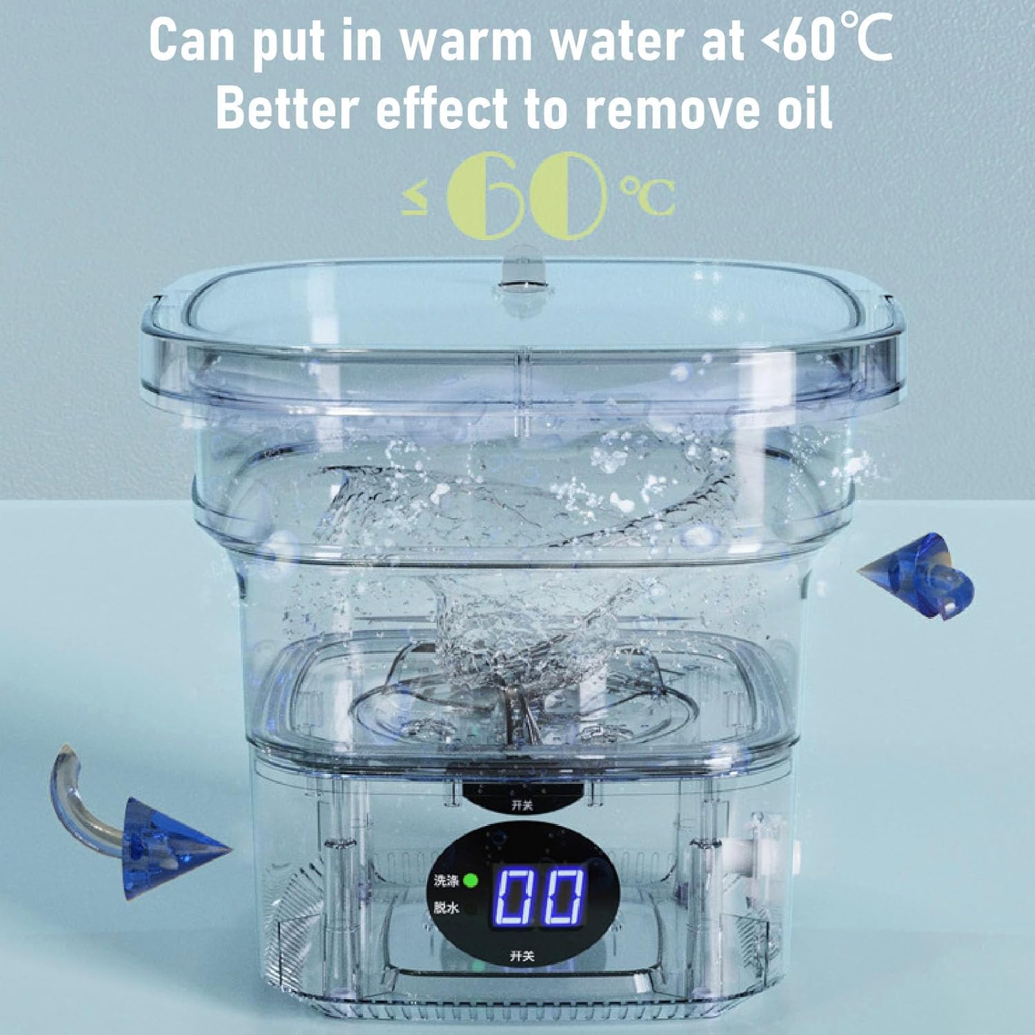 Portable Washing Machine, 6L Foldable Automatic Washing Machine, with LCD Panel Display, Built in Spin Dryer for Baby Clothes, Underwear Or Small Items, Apartment, Laundry Room, Camping(Blue)