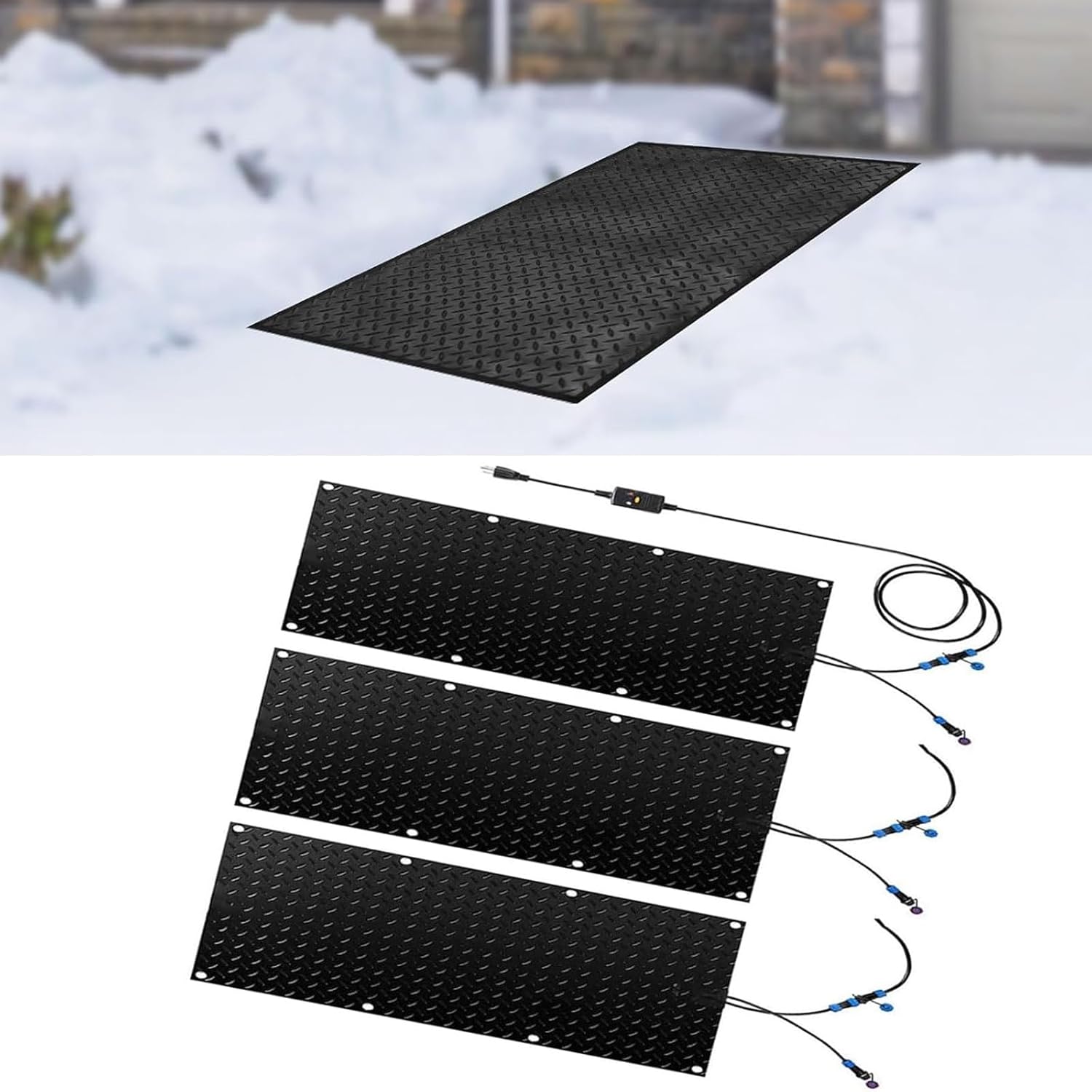 Snow Melting Walkway Mat, Non Slip Rubber Heated Mat with Power Cord, for Outdoor Stairs,Steps,Doorways,Walkways,Driveway, Snow and Ice Melting Rubber Mat(3 Pcs,40x160cm/15.7x63in)