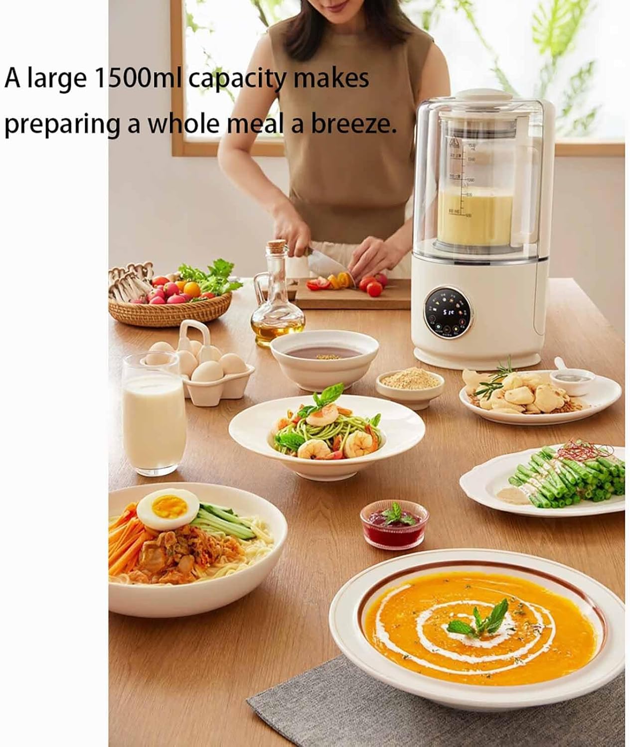 Soundproof Cooking Blender with Hot & Cold Function, 1100ml Filter-Free Soy Milk Maker, 8-Speed Blender with Temperature Control & 12H Preset Timer, White