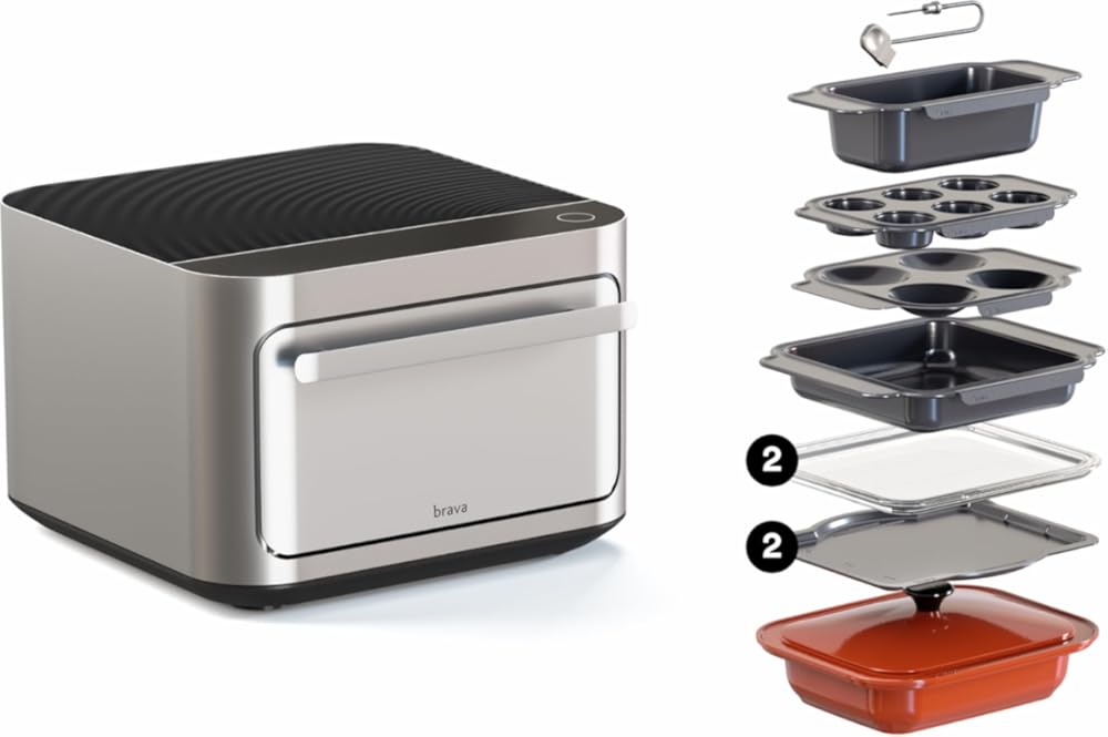 Brava Oven Chef's Choice Set: 10-in-1 Touchscreen Countertop Smart Oven, Air Fryer, 6-Slice Toaster, Slow Cooker, Reheater, Dehydrator, Rice Cooker, Healthy & User Friendly, Auto-Shut Off, 1800W