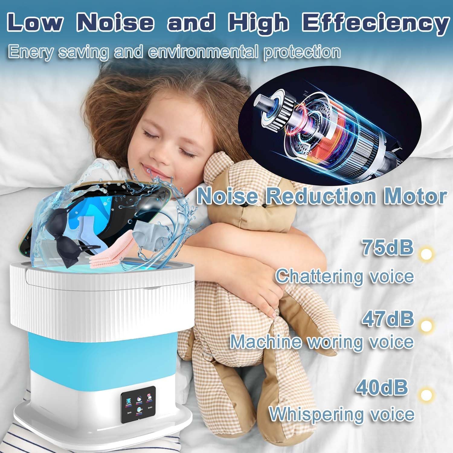 Portable Washing Machine, 16L Large Capacity Mini Washing Machine, Small Foldable Collapsible Washer and Dryer with Spin for Travel, Socks, Baby Clothes, Underwear (Blue)