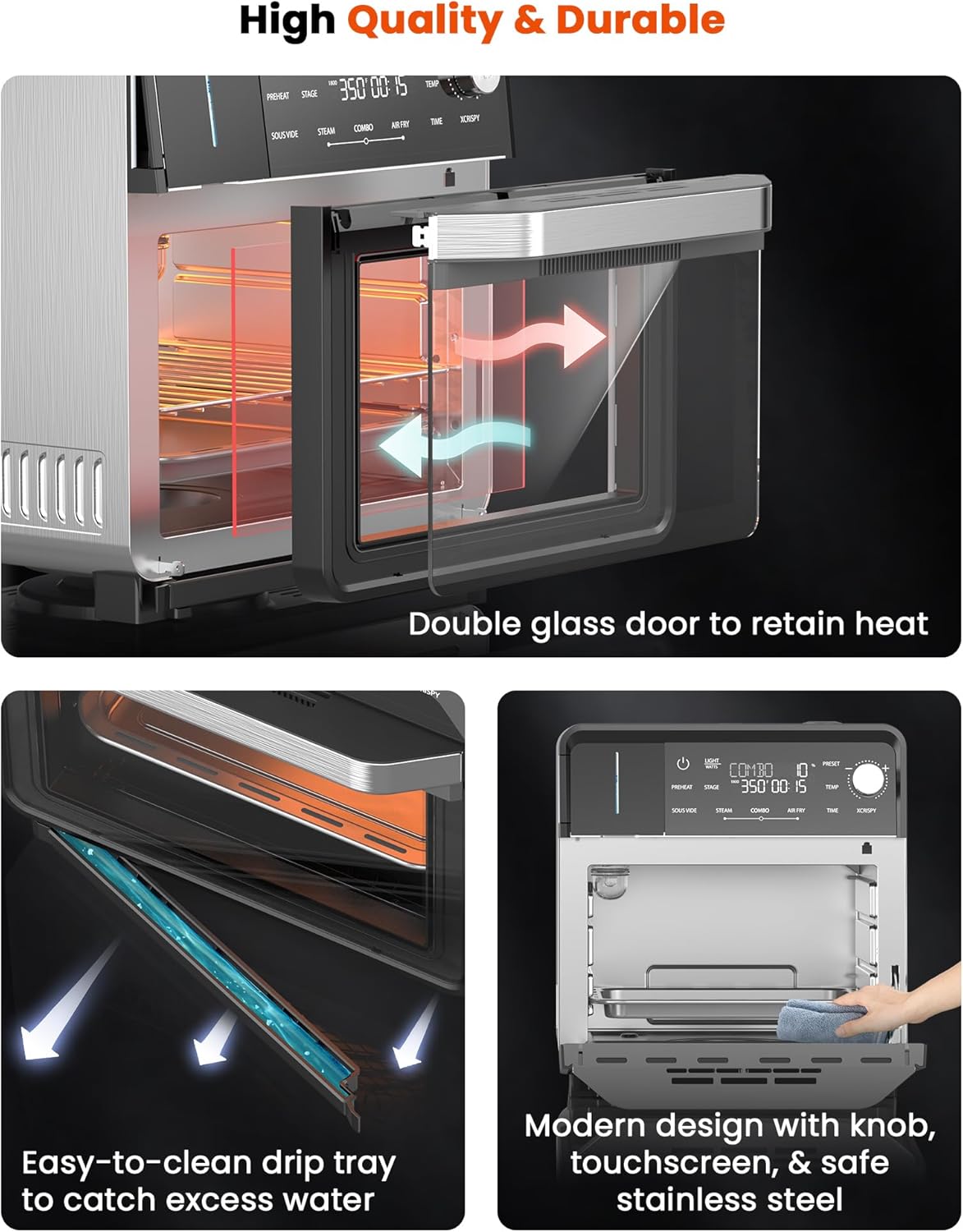 Nuwave Combi Steam Oven, Non-Toxic Stainless Steel Multi-Cooker with Air Fry, Steam, Sous Vide, Toast & More, 50-450°F Precision, 120 Presets, Moisture Control, Programmable, Easy to Clean