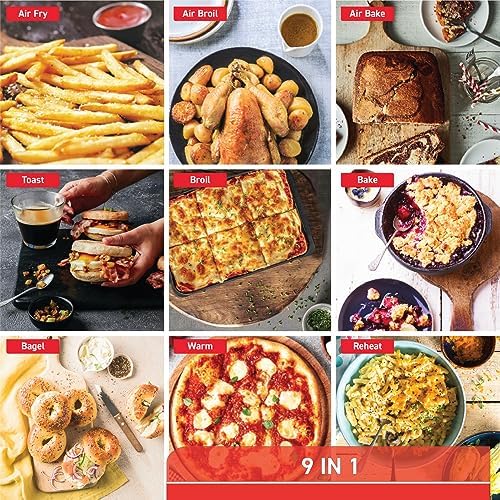T-fal 9 in 1 Toaster Oven Air Fryer Combo Stainless Steel Convection Countertop Oven, Fast Heatup, 7 Pound Chicken Capacity, Extra Crispy Results, Toast, Bake, Air Fry, Reheat, Broil