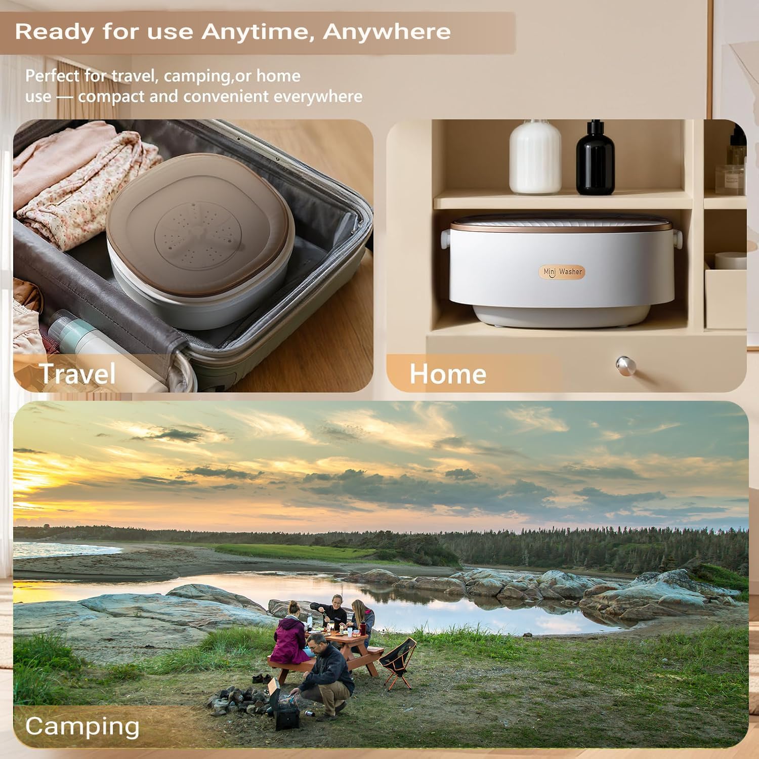 Portable Mini Washing Machine 15L_Foldable Automatic Washer, Spin Dryer & Touchscreen Control_Compact Laundry Machine for Small Clothes, Underwear, Socks; Suitable for Apartments, Travel & Dorms