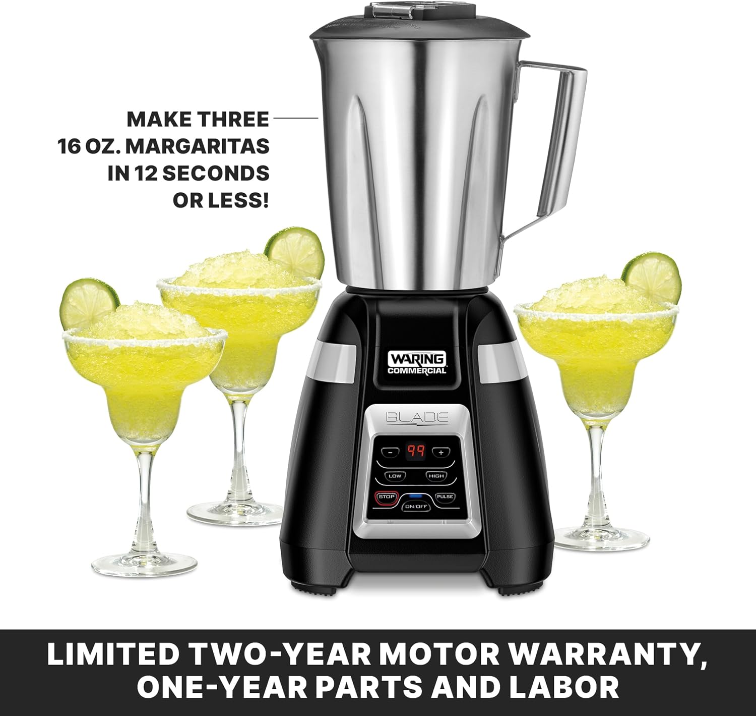 Waring Commercial BB340 Blade 1 HP Blender, 2-Speed Key Pad with Pulse and 99 Second Countdown Timer , 48 oz Stainless Steel Container, 120V, 5-15 Phase Plug