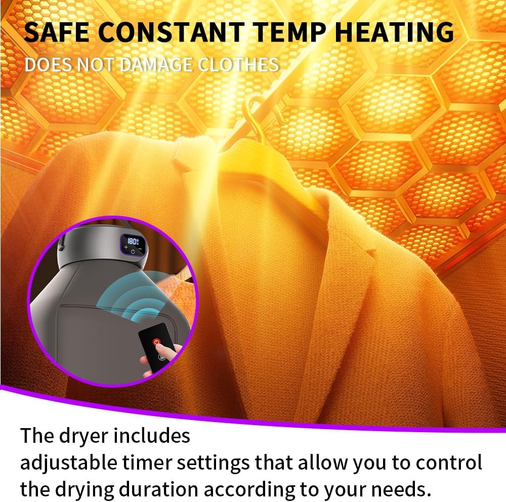 Portable Clothes Dryer, Foldable Dryers for Laundry 360°Effecient Drying ，Small Compact Foldable Electric Drying Machine with Dry Bag for Travel,RV, Home,Apartment