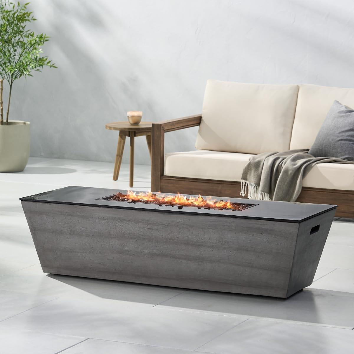 56-Inch Rectangle Modern Propane Fire Pit with Ceramic Top, 50,000 BTU, Black Gray Finish, No Assembly Required for Outdoor Patio