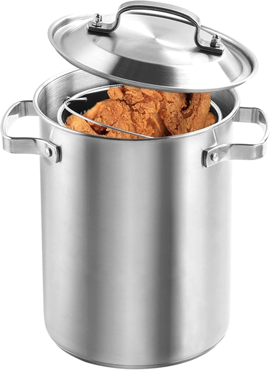 304 Stainless Steel Asparagus Pot with Deep-Fried Basket,Deep Frying Pot High Soup Pot Tempura Fryer Pan Chicken Fried Chicken Cooking Tools