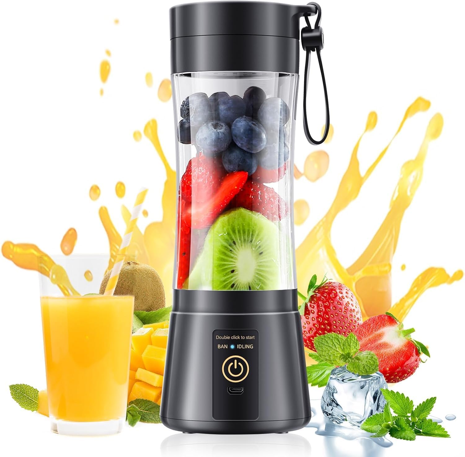 Cordless Portable Personal Size Blender - Mini Blender Make Smoothies and Shakes, 380Ml BPA Free Travel Cup, Powerful Blending Suit in Office/Home/Gym